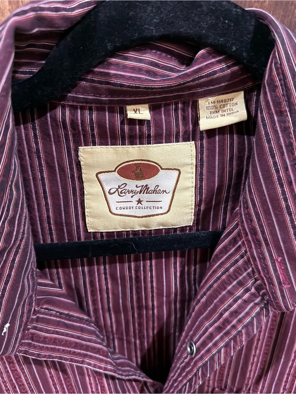 Larry Mahan Burgundy Striped Western Button-Down Shirt - Picture 3 of 3
